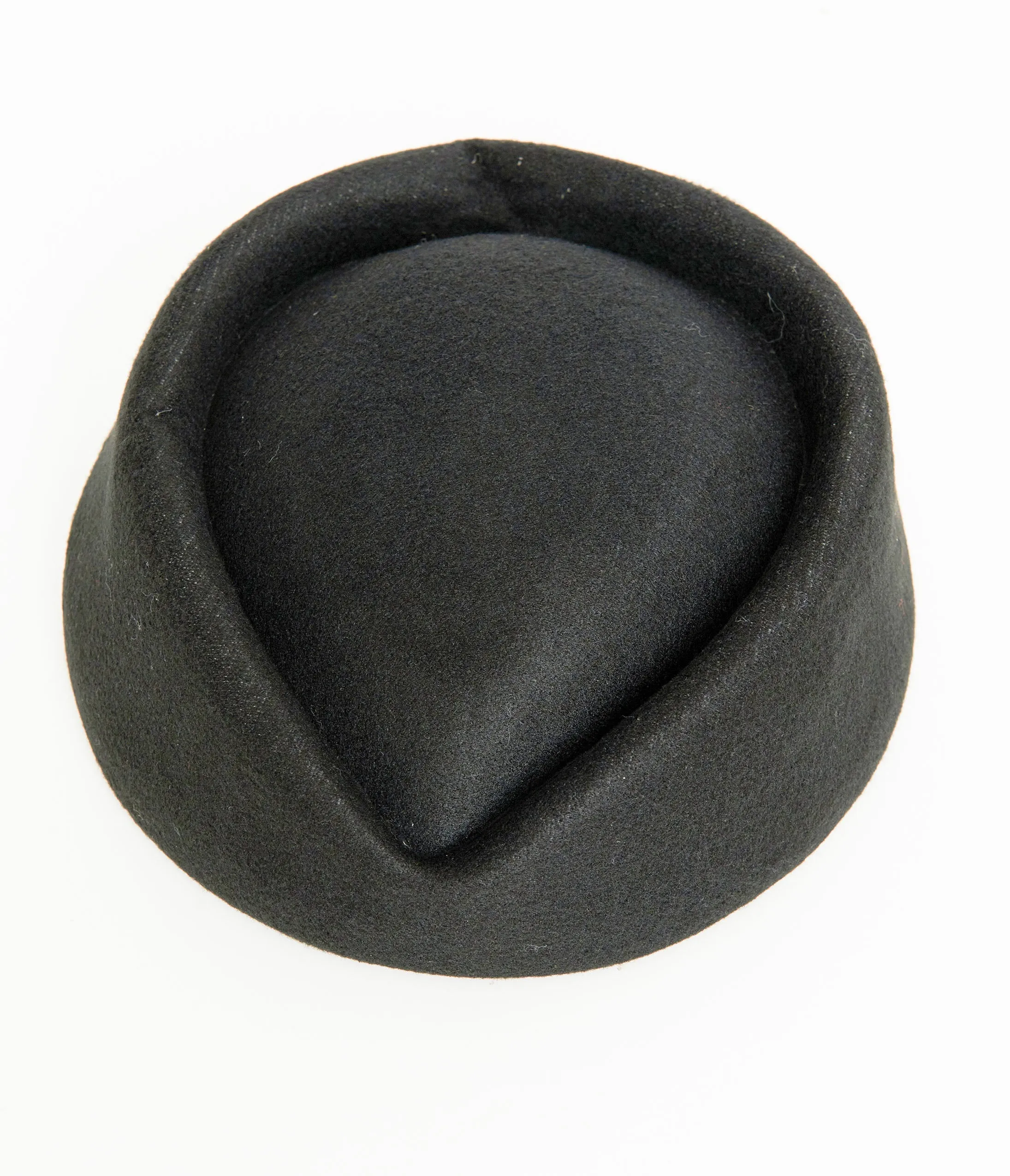 1940s Black Wool Felt Pillbox Fedora Hat