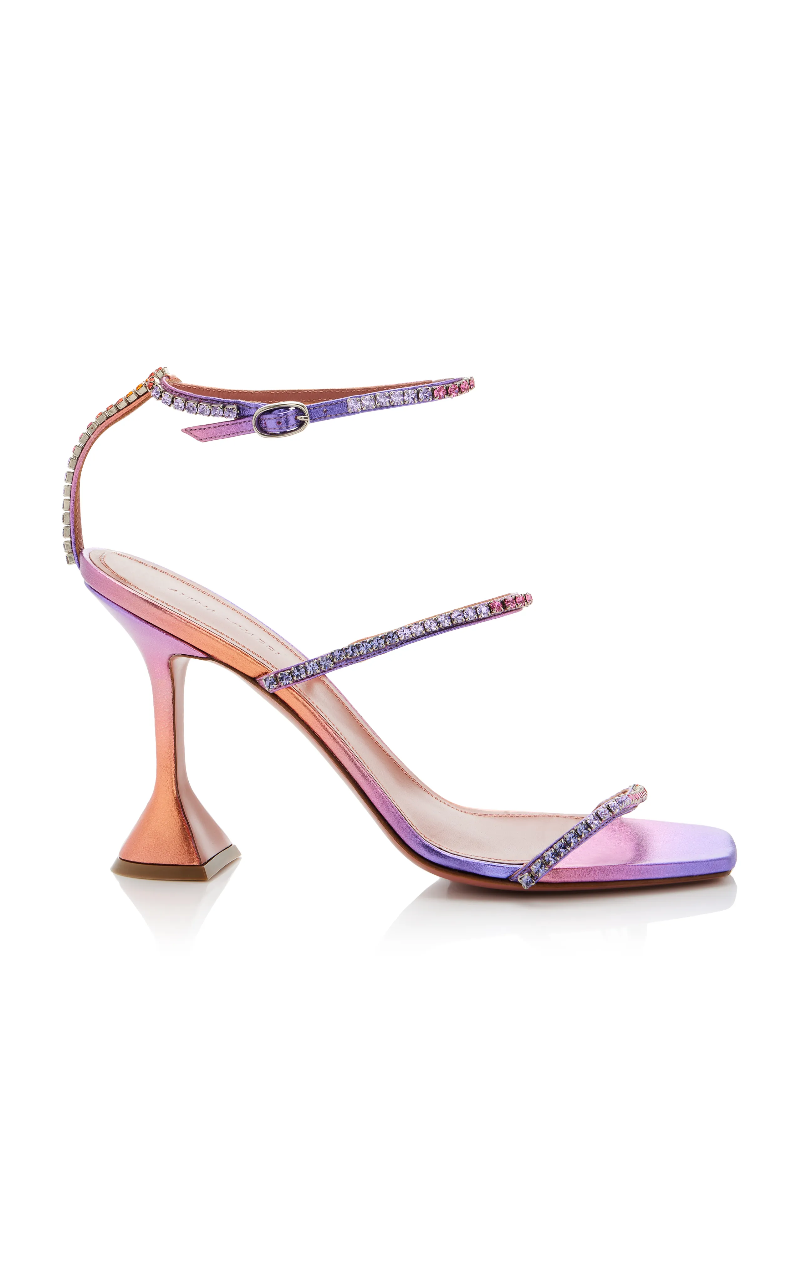 Amina Muaddi Gilda Crystal-Embellished Metallic Leather Sandals