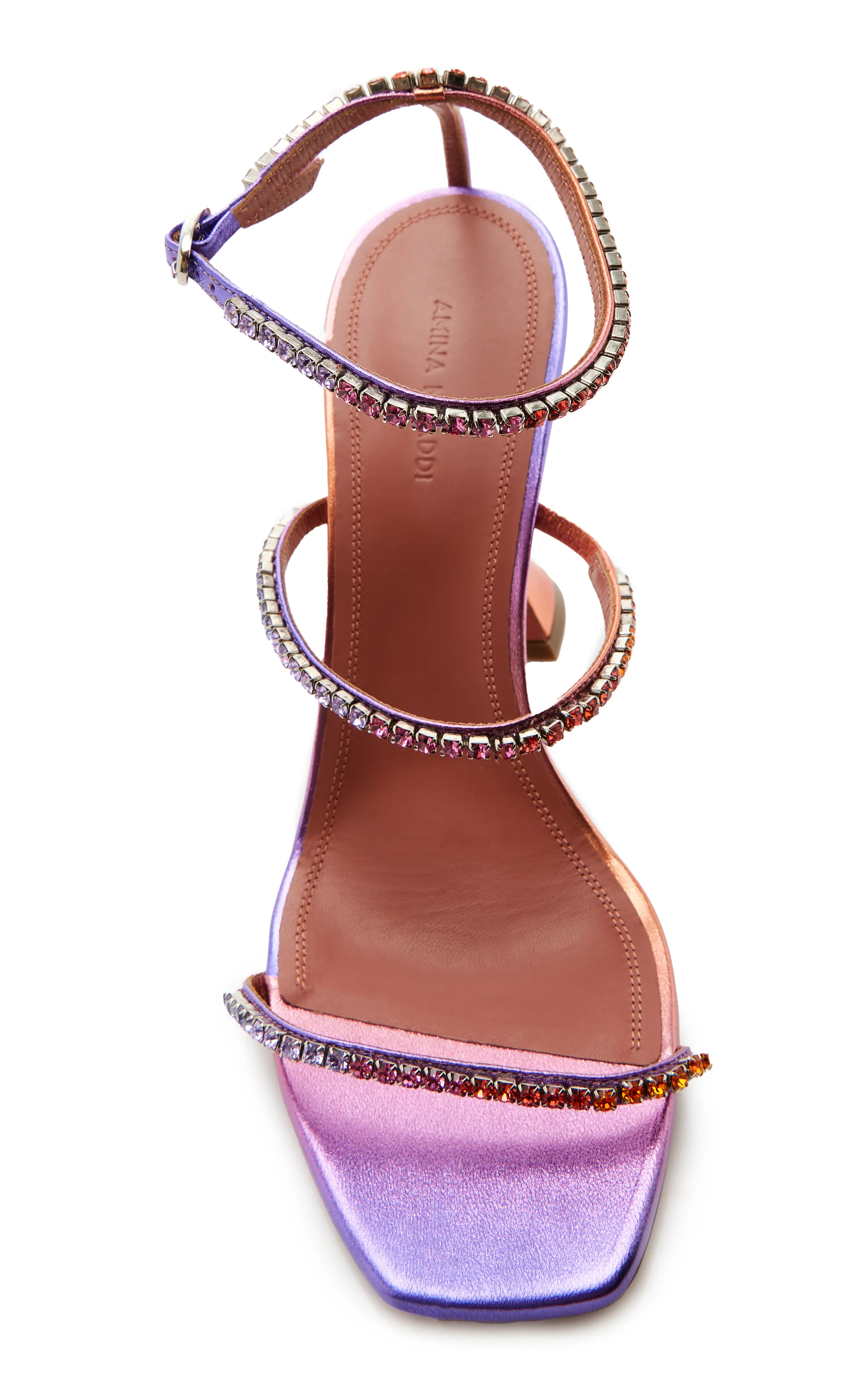 Amina Muaddi Gilda Crystal-Embellished Metallic Leather Sandals