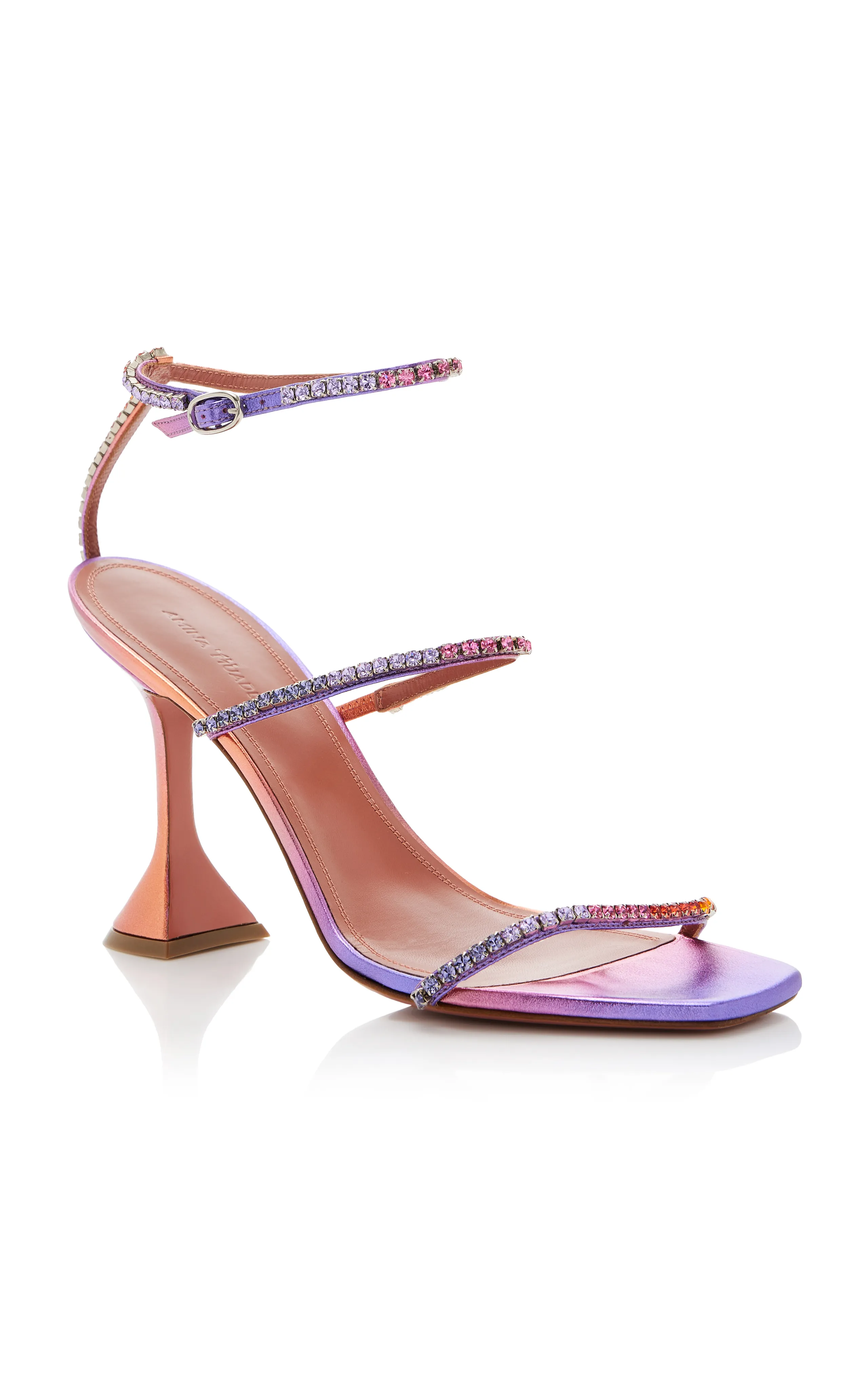 Amina Muaddi Gilda Crystal-Embellished Metallic Leather Sandals