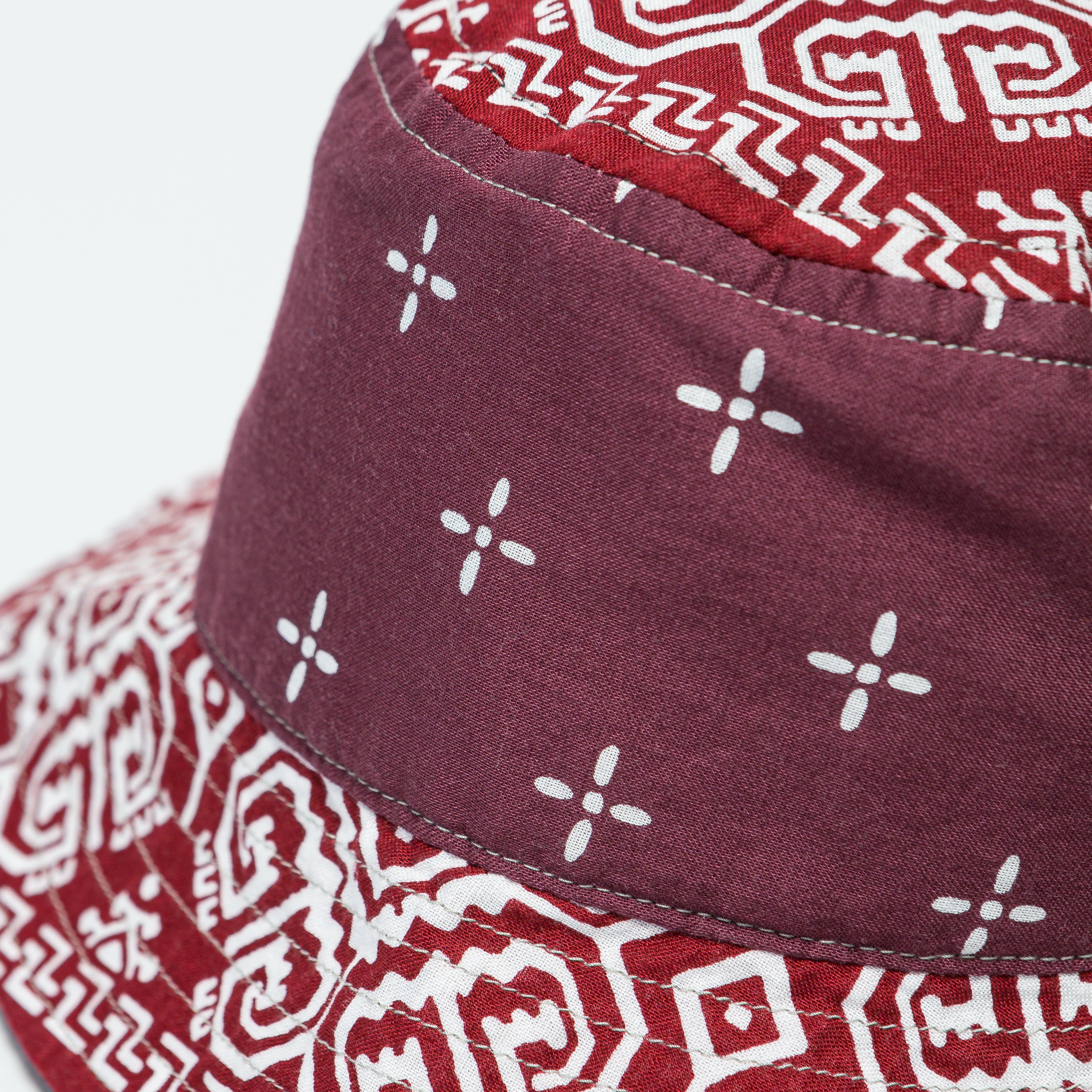 Bandana Patchwork BUCKET Hat (Short Brim) - Burgundy