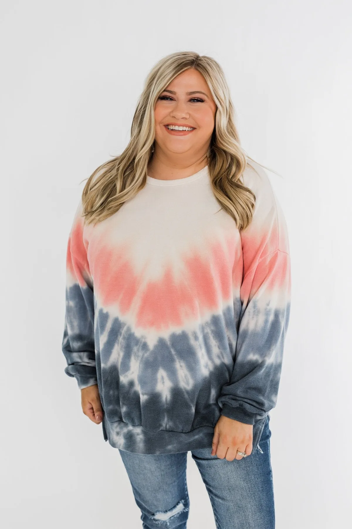 Be My Someone Tie Dye Pullover Top- Pink & Navy