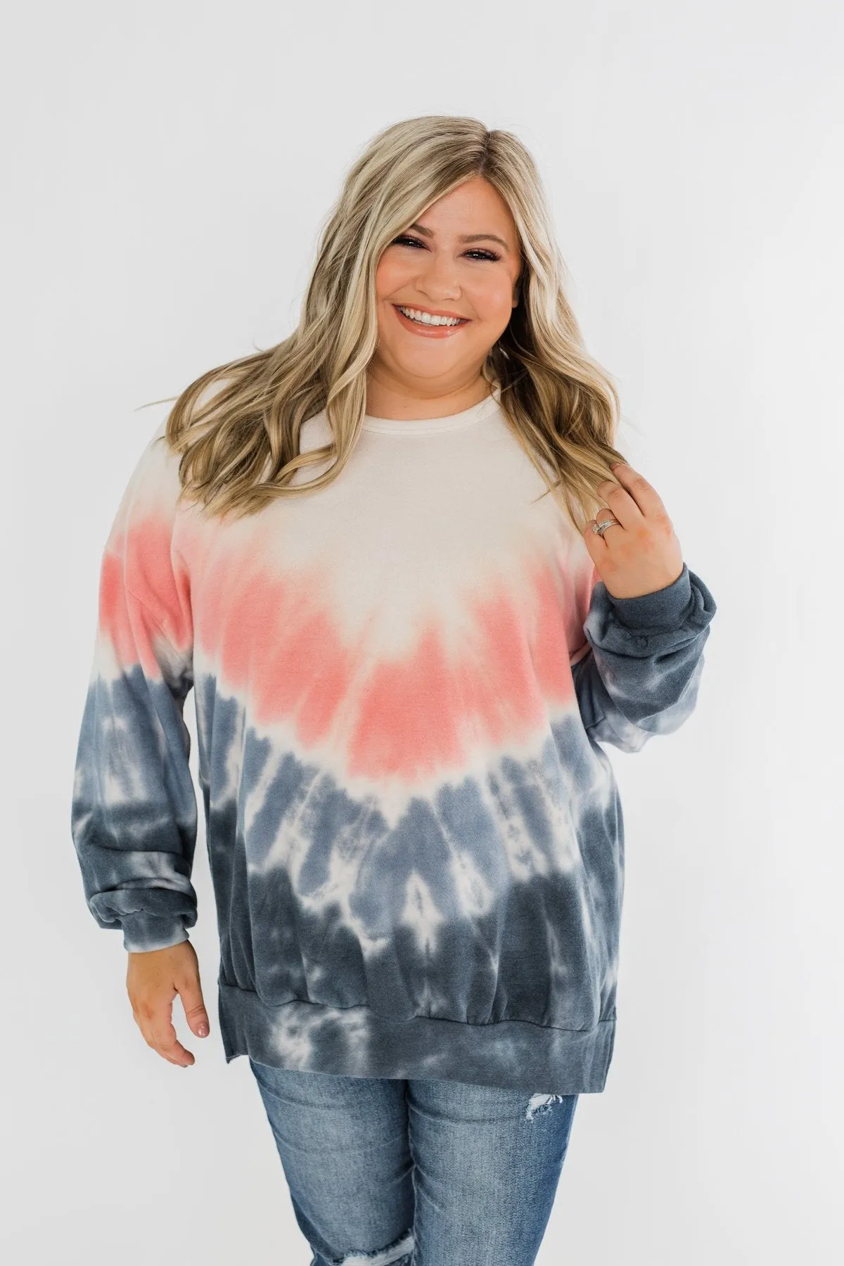 Be My Someone Tie Dye Pullover Top- Pink & Navy