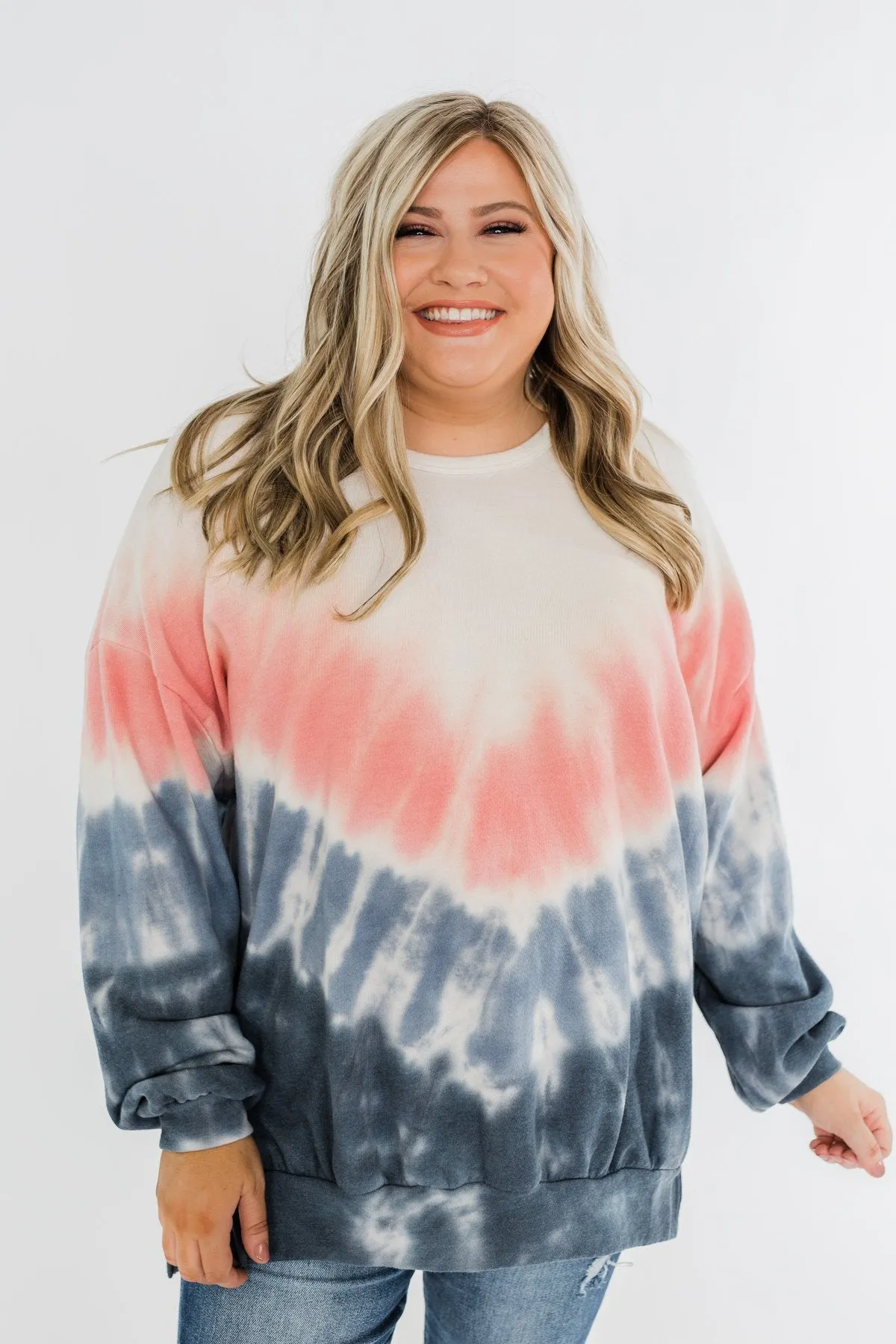 Be My Someone Tie Dye Pullover Top- Pink & Navy