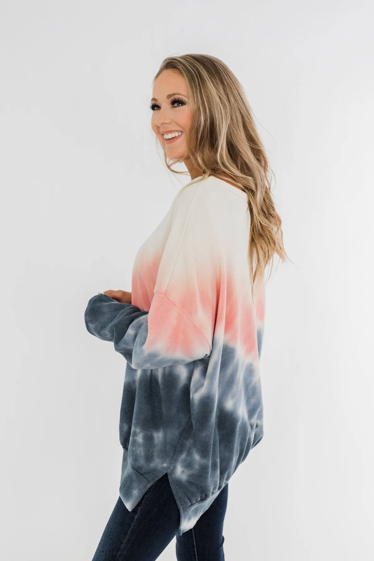 Be My Someone Tie Dye Pullover Top- Pink & Navy