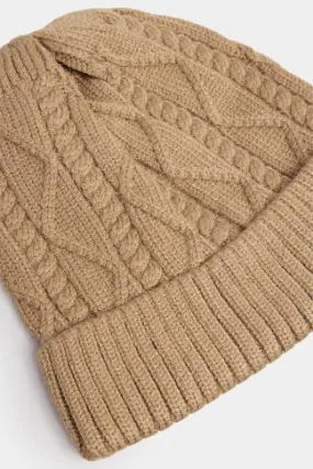 Beige Brown Cable Knit Beanie Hat