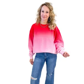 Berry Blast Ombre Oversized Luxe Soft Corded Crewneck Pullover