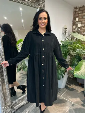 Black Corduroy Shirt Dress Debbie