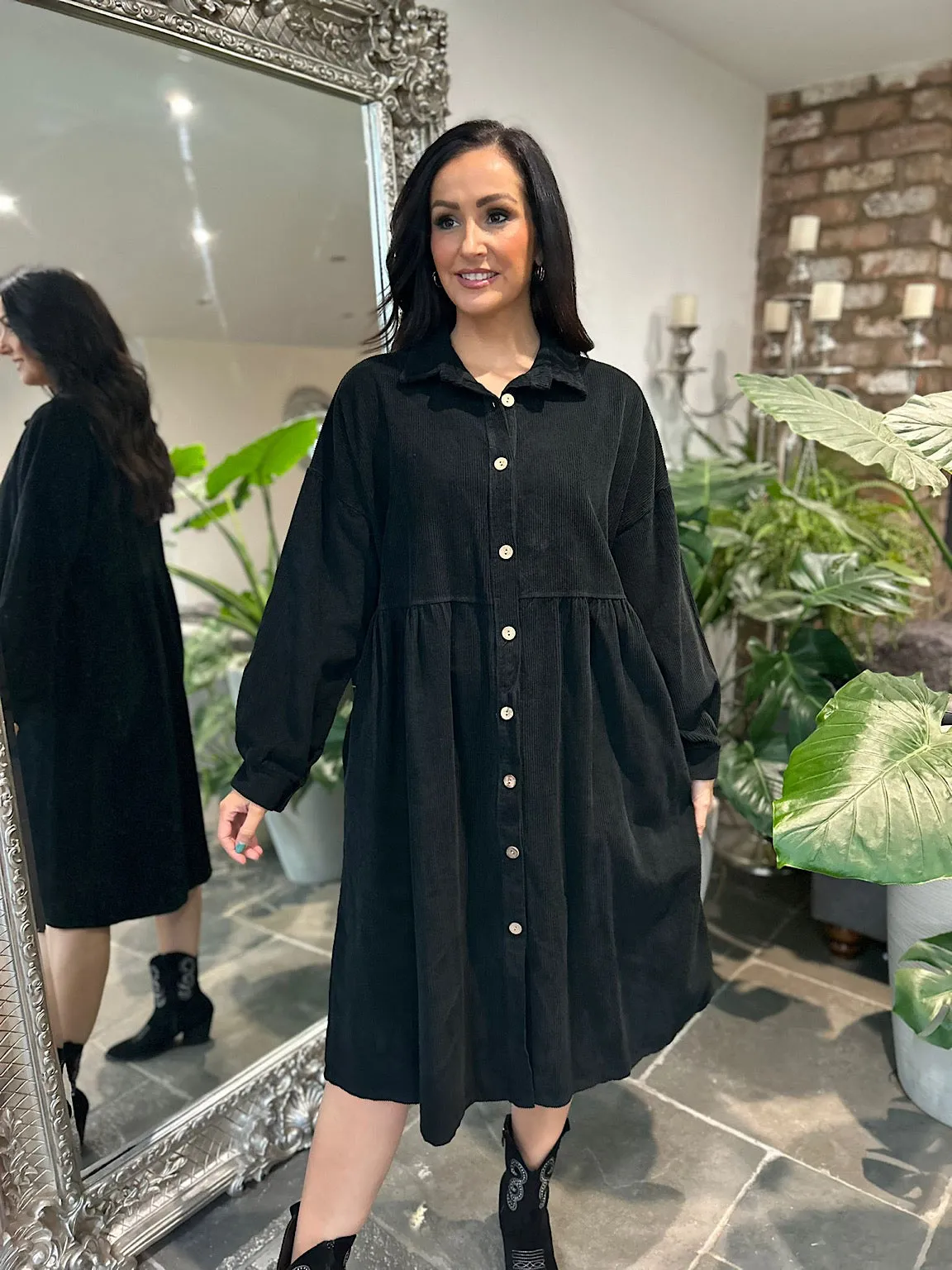 Black Corduroy Shirt Dress Debbie