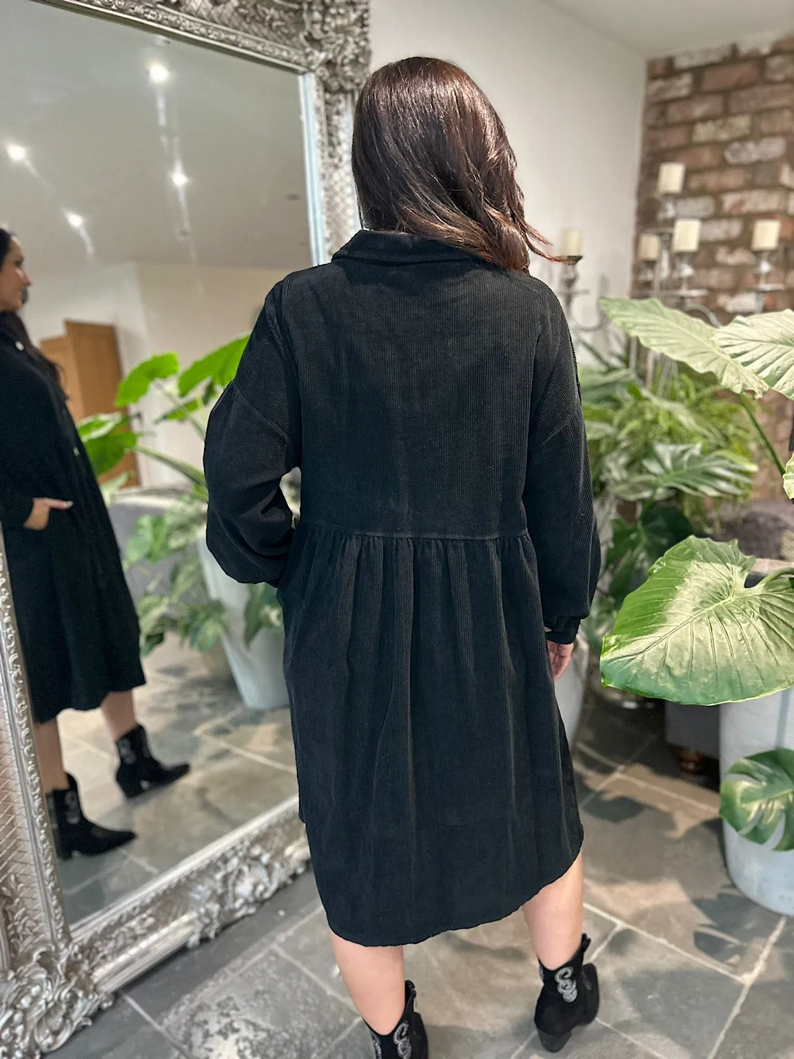 Black Corduroy Shirt Dress Debbie