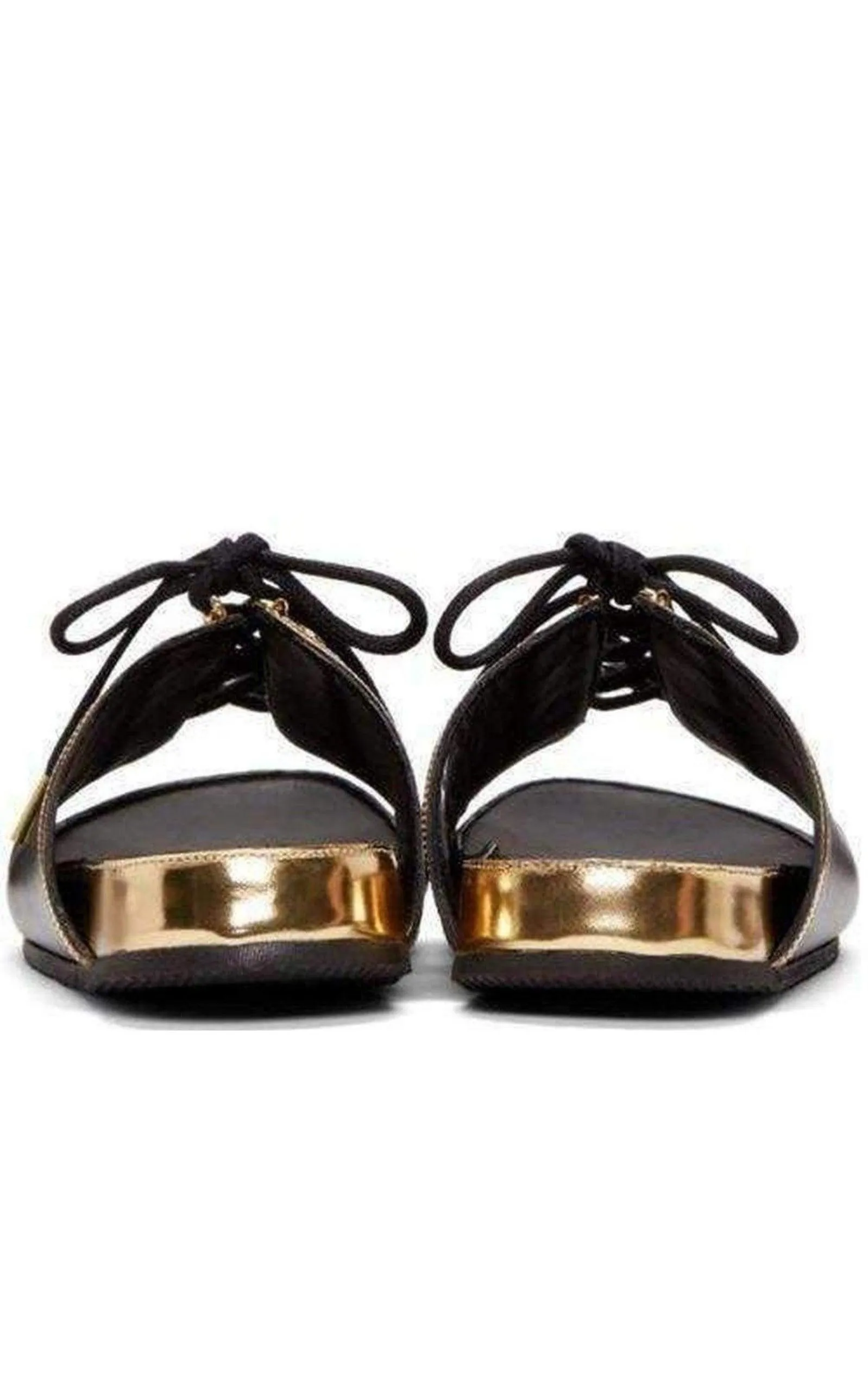 Black Gold Lace up Sliders Men Leather Sandals