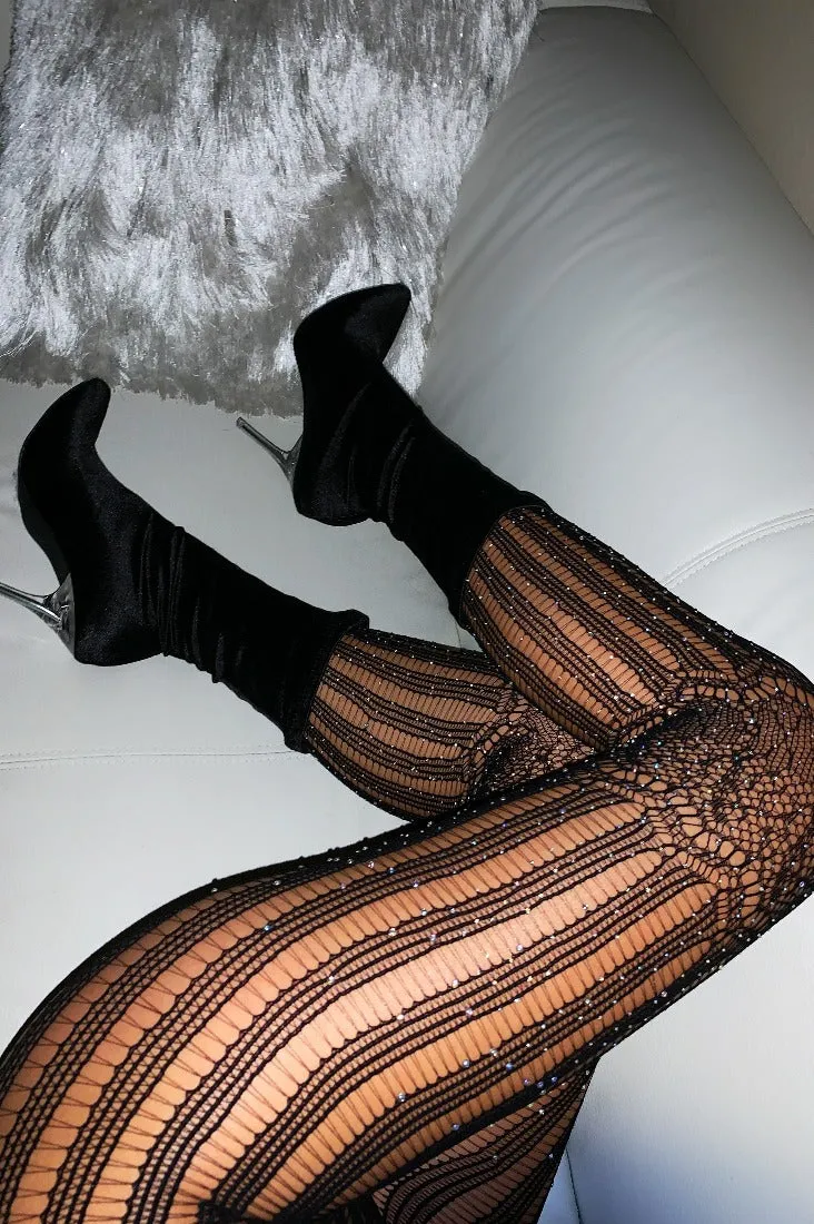 Black Rhinestone Lined Tights