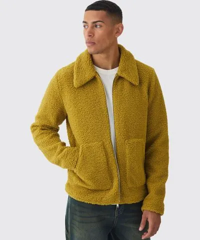 boohoo Mens Borg Harrington Jacket In Lime