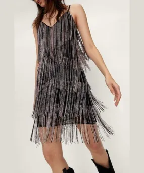 boohoo Womens Ombre Rhinestone Fringe Bodycon Mini Dress