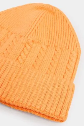 Bright Orange Cable Knit Beanie Hat