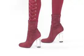 Burgundy Faux Suede Clear Heel Bootie