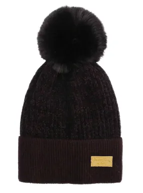 Chenille Cuff Faux Fur Pom Pom Beanie Hat