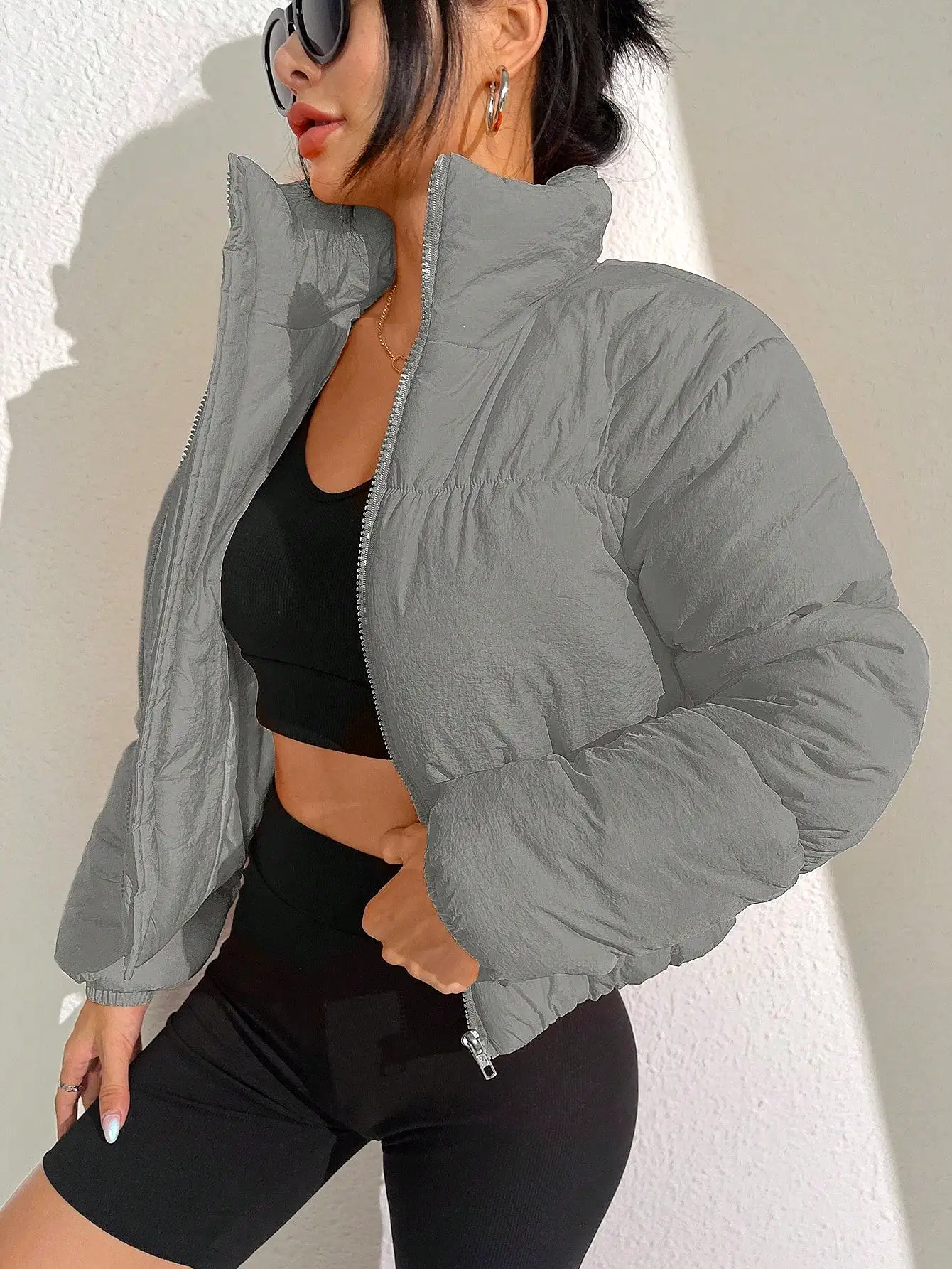 Collar Zip Up Puffer Coat