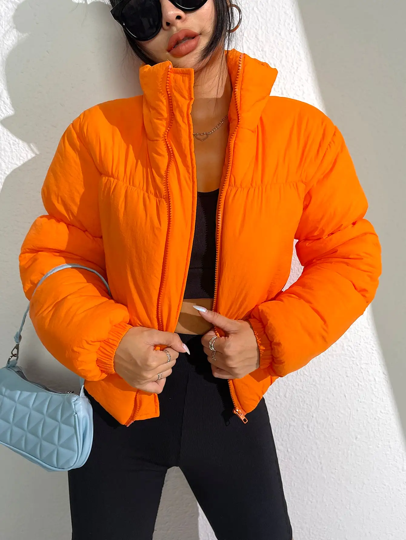 Collar Zip Up Puffer Coat