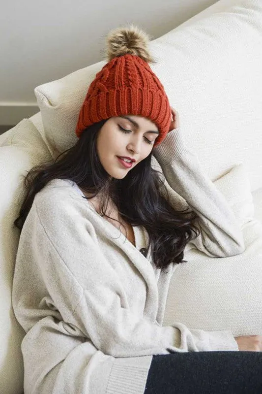 Comfy Cable Knit Pom Beanie - 4 Colors