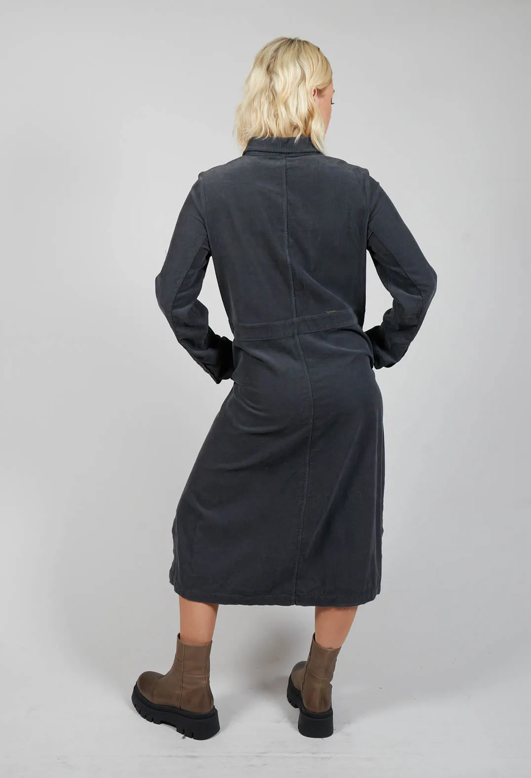 Corduroy Shirt Dress in Onyx