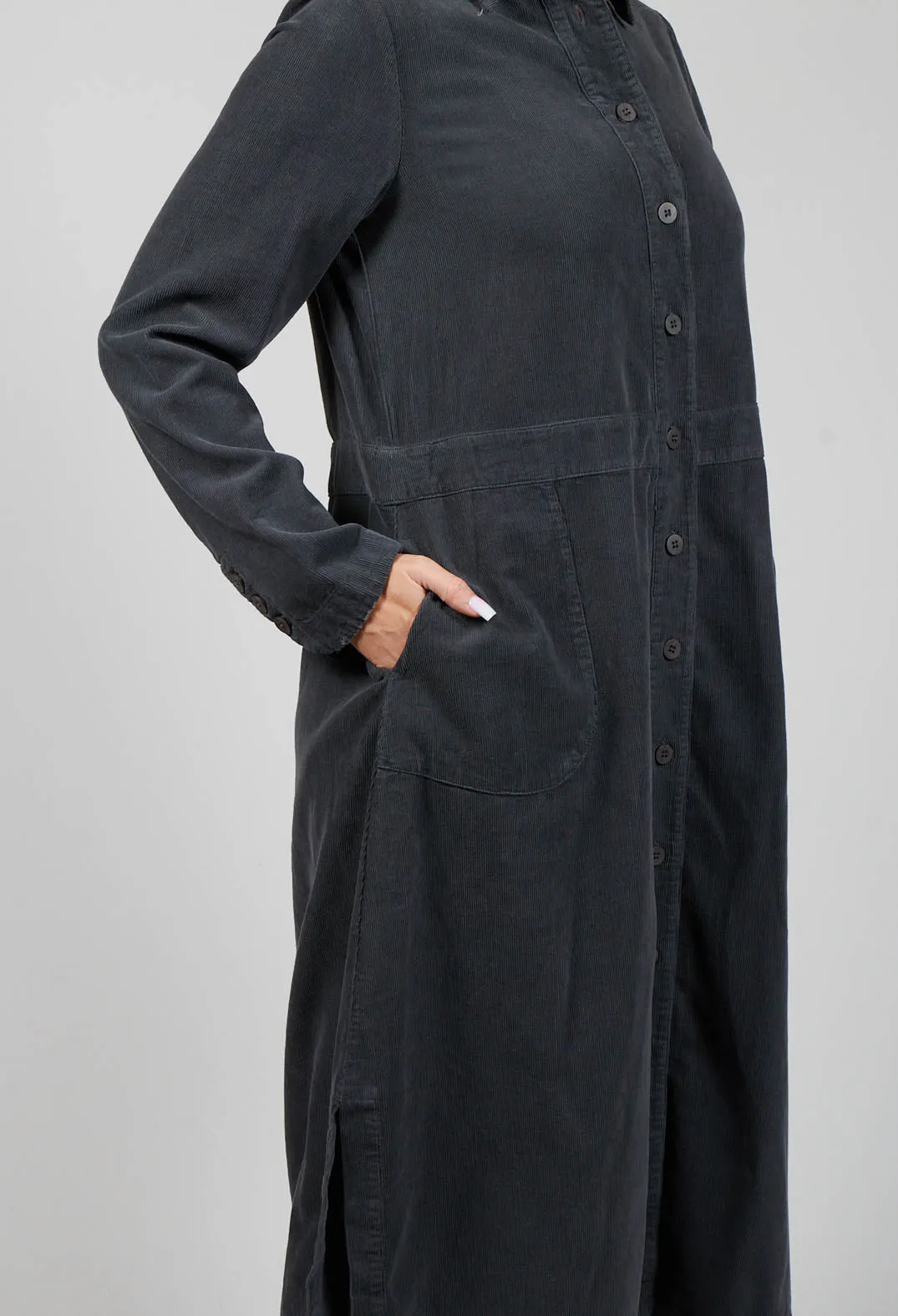 Corduroy Shirt Dress in Onyx