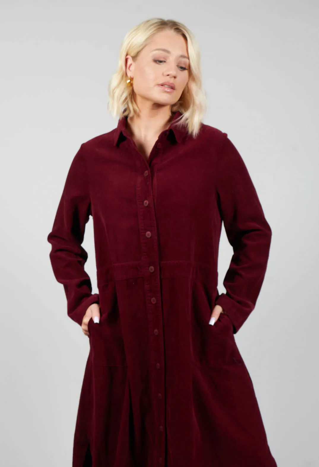 Corduroy Shirt Dress in Prune