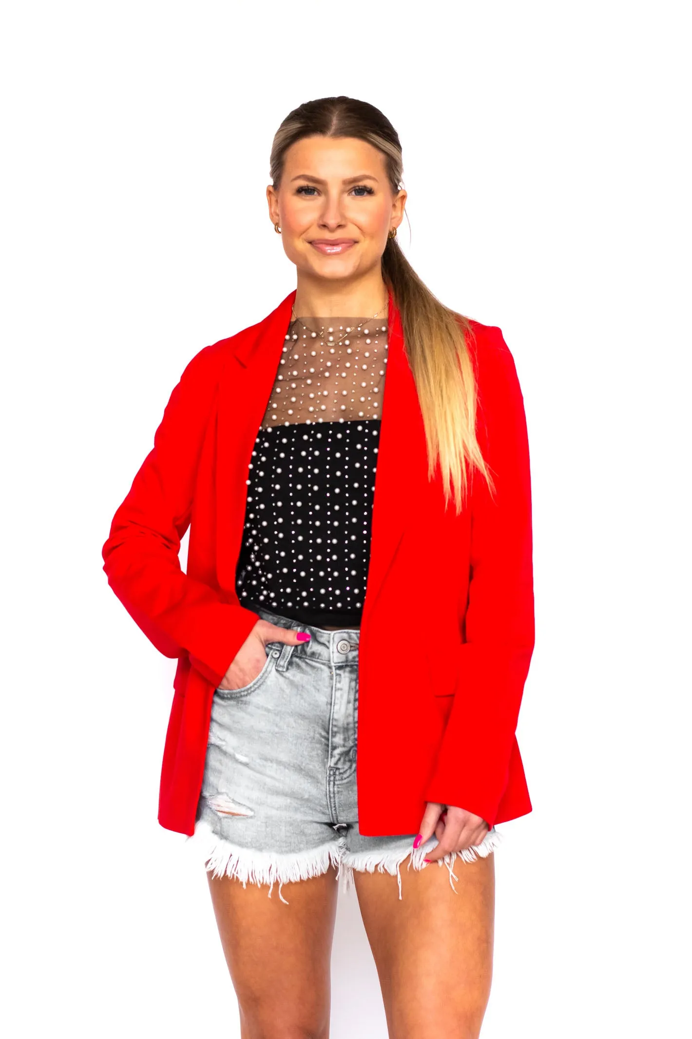 Crushing on You Red Knit Sleeve Blazer