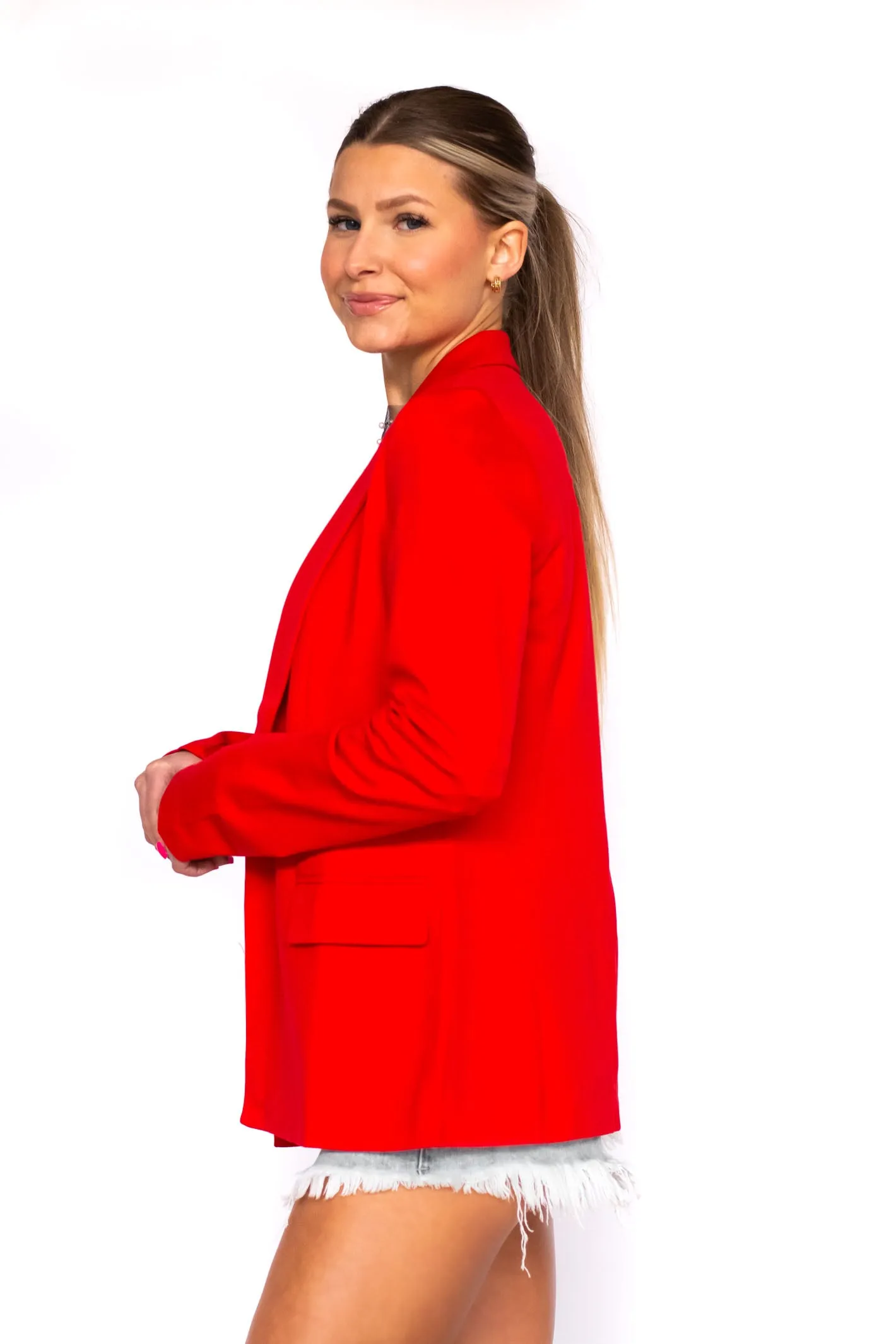 Crushing on You Red Knit Sleeve Blazer