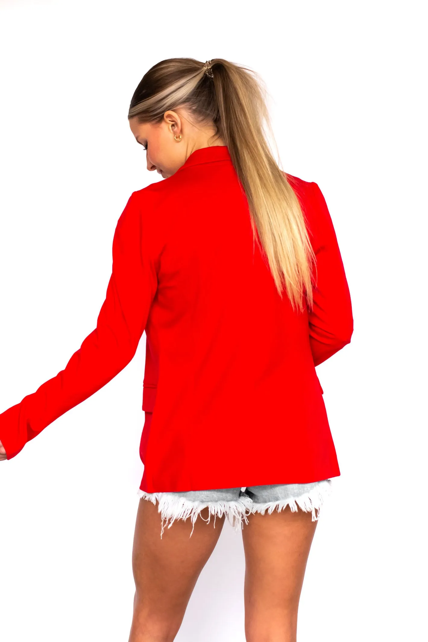 Crushing on You Red Knit Sleeve Blazer