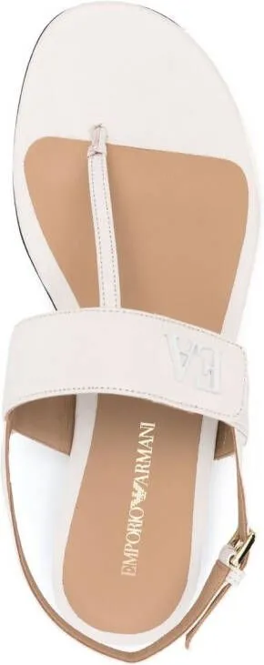 Emporio Armani logo-plaque leather sandals Neutrals