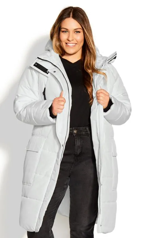 Evans White Longline Hooded Puffer Coat