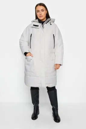 Evans White Longline Hooded Puffer Coat