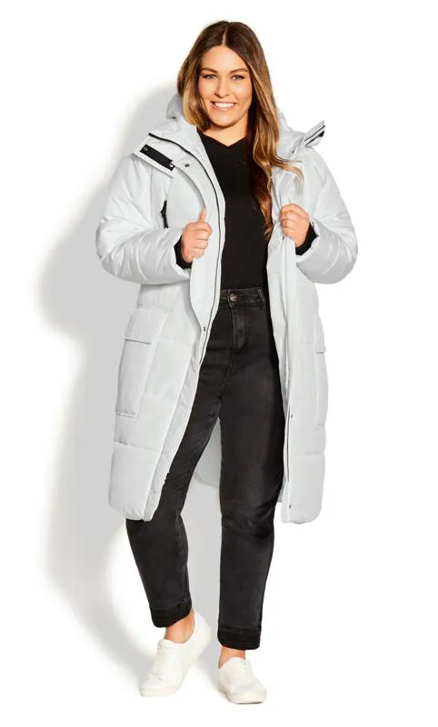 Evans White Longline Hooded Puffer Coat