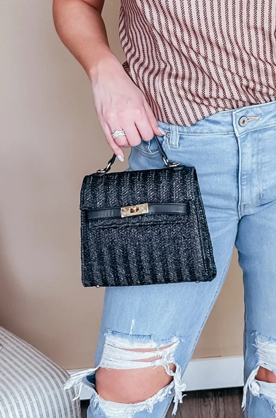 Faux Straw Top Handle Clutch