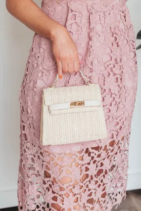 Faux Straw Top Handle Clutch