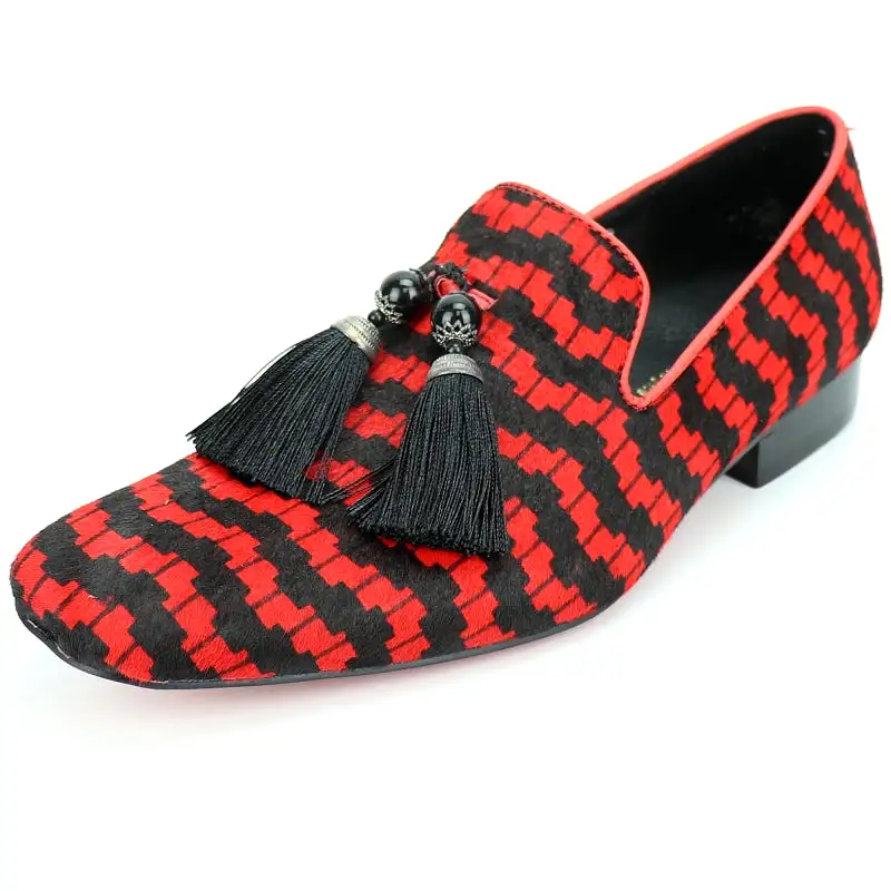 FI-7254 Black Red Pony Hair Slip On With Tassel Fiesso by Aurelio Garcia