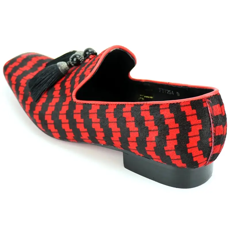 FI-7254 Black Red Pony Hair Slip On With Tassel Fiesso by Aurelio Garcia