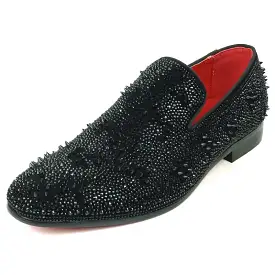 FI-7516 Black Suede Rhinestones Spikes Slip on Loafer Fiesso by Aurelio Garcia