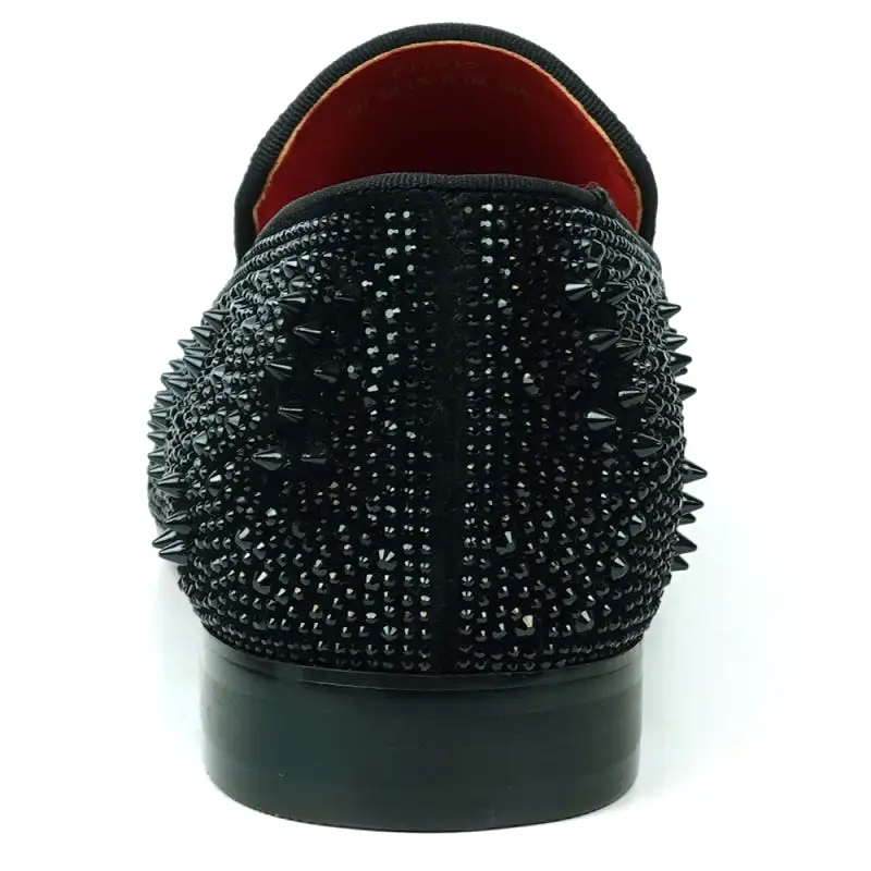 FI-7516 Black Suede Rhinestones Spikes Slip on Loafer Fiesso by Aurelio Garcia