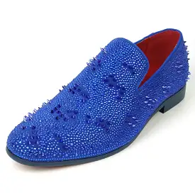 FI-7516 Blue Suede Rhinestones Spikes Slip on Loafer Fiesso by Aurelio Garcia