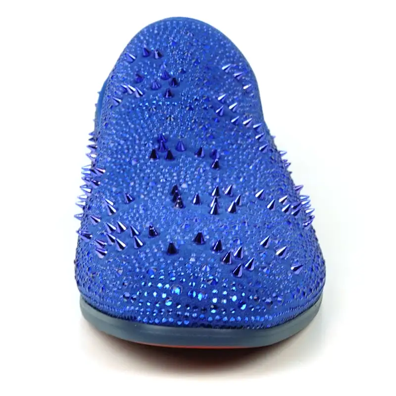 FI-7516 Blue Suede Rhinestones Spikes Slip on Loafer Fiesso by Aurelio Garcia