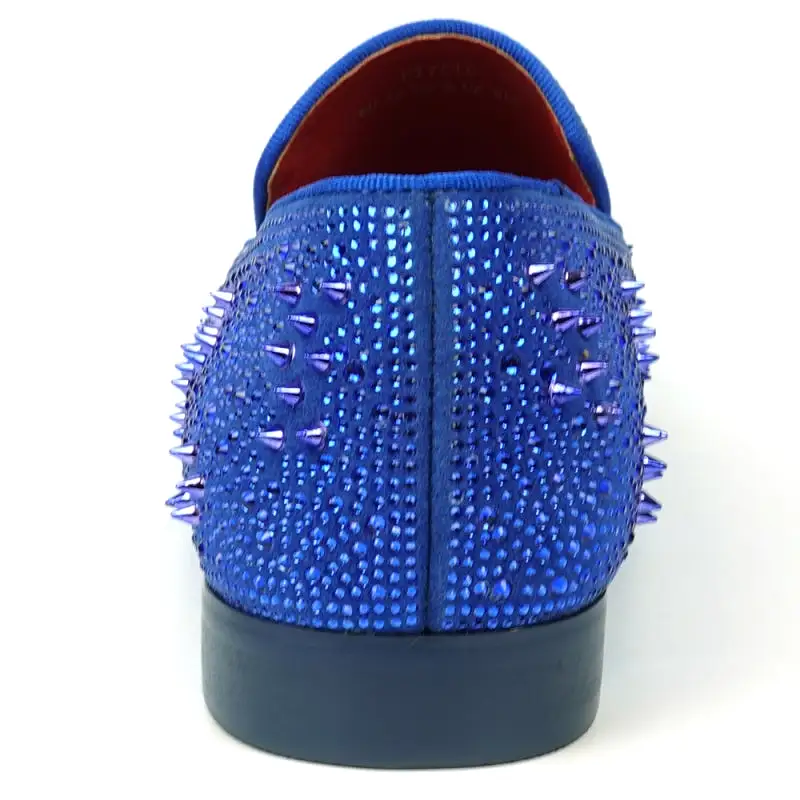 FI-7516 Blue Suede Rhinestones Spikes Slip on Loafer Fiesso by Aurelio Garcia