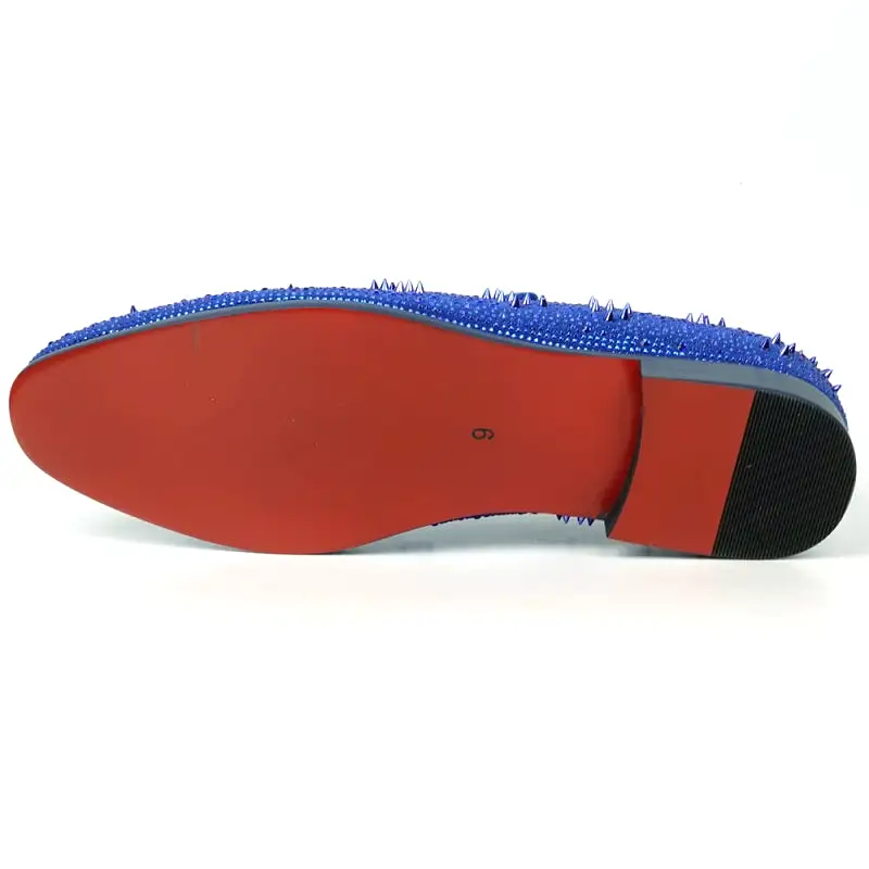 FI-7516 Blue Suede Rhinestones Spikes Slip on Loafer Fiesso by Aurelio Garcia