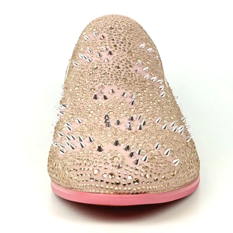 FI-7516 Pink Suede Rhinestones Spikes Slip on Loafer Fiesso by Aurelio Garcia