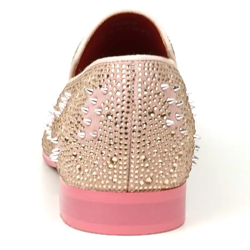 FI-7516 Pink Suede Rhinestones Spikes Slip on Loafer Fiesso by Aurelio Garcia