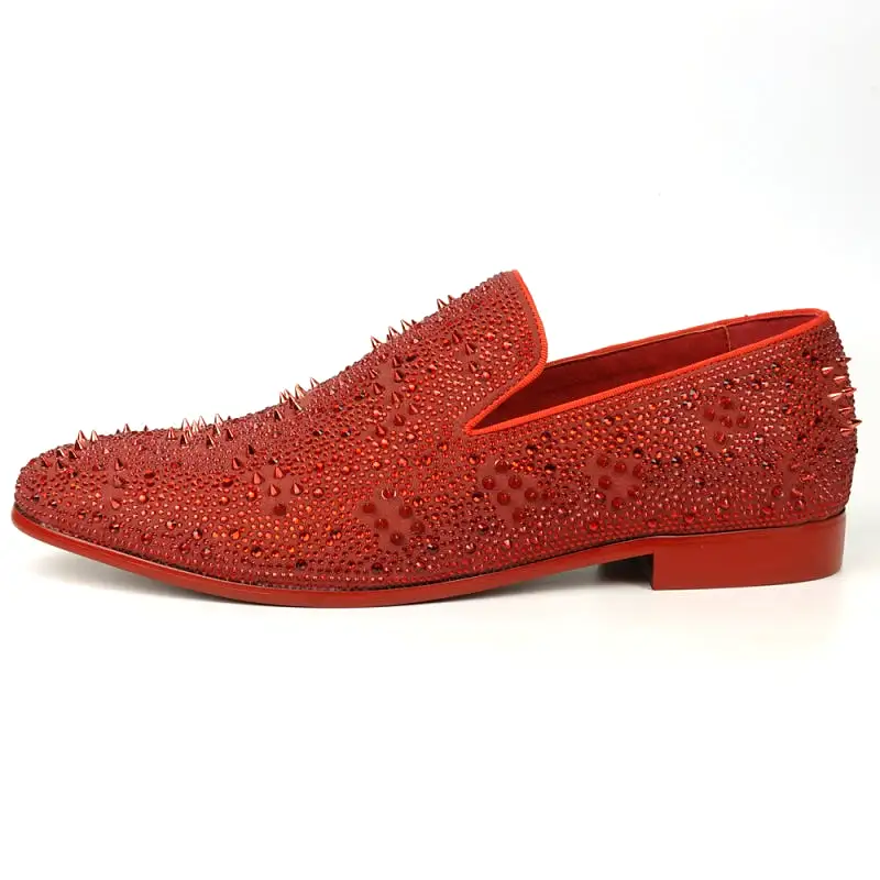 FI-7516 Red Suede Rhinestones Spikes Slip on Loafer Fiesso by Aurelio Garcia