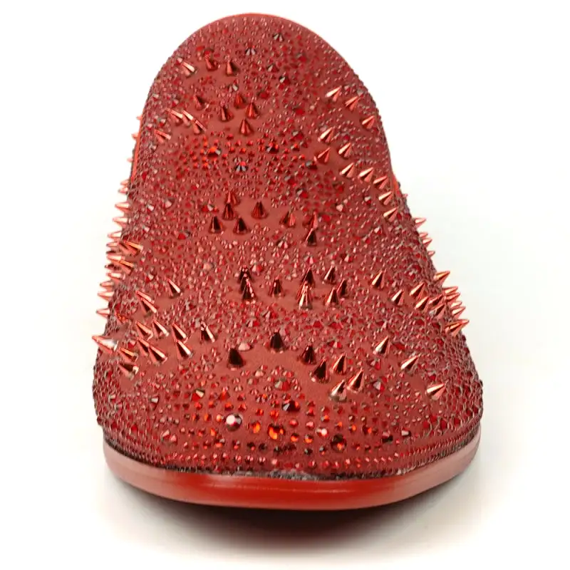 FI-7516 Red Suede Rhinestones Spikes Slip on Loafer Fiesso by Aurelio Garcia