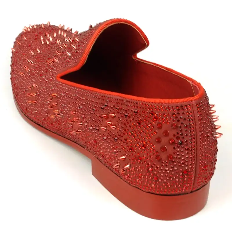 FI-7516 Red Suede Rhinestones Spikes Slip on Loafer Fiesso by Aurelio Garcia