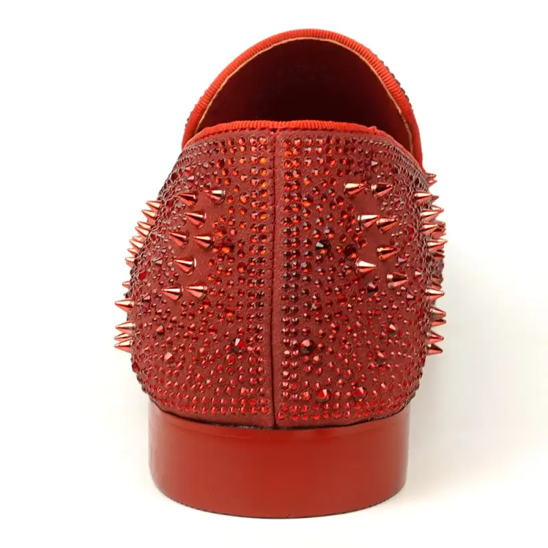 FI-7516 Red Suede Rhinestones Spikes Slip on Loafer Fiesso by Aurelio Garcia